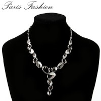 Collier en émail et strass de verre, chaîne à maillons - gris/noir